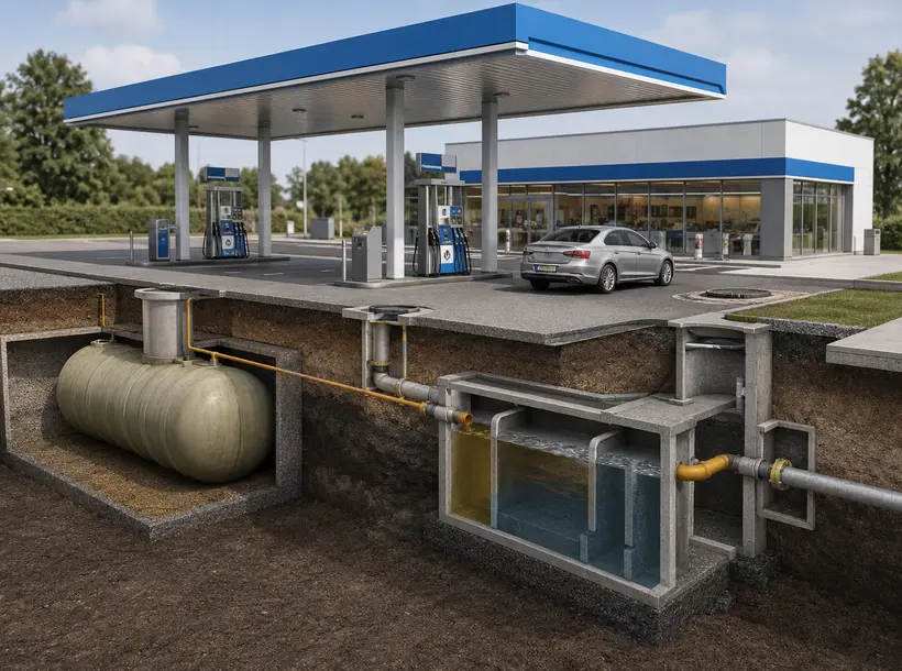 Abscheideranlage für Leichtflüssigkeit unter Tankstelle Abscheideranlage für Leichtflüssigkeit unter Tankstelle